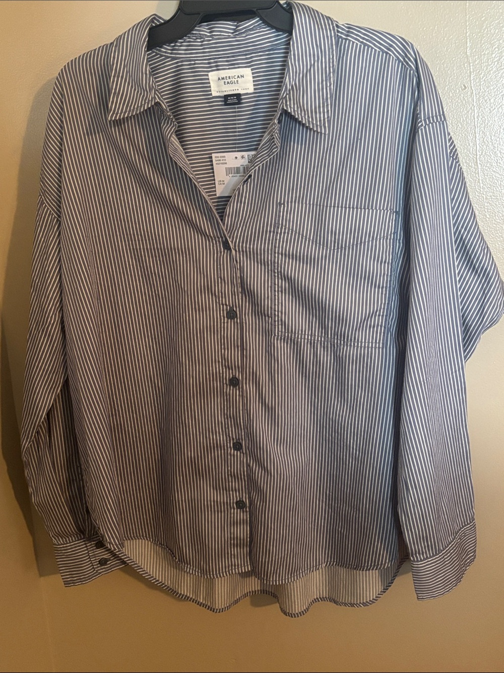 American Eagle oversized Women’s Blue & White Striped Button-Down Shirt